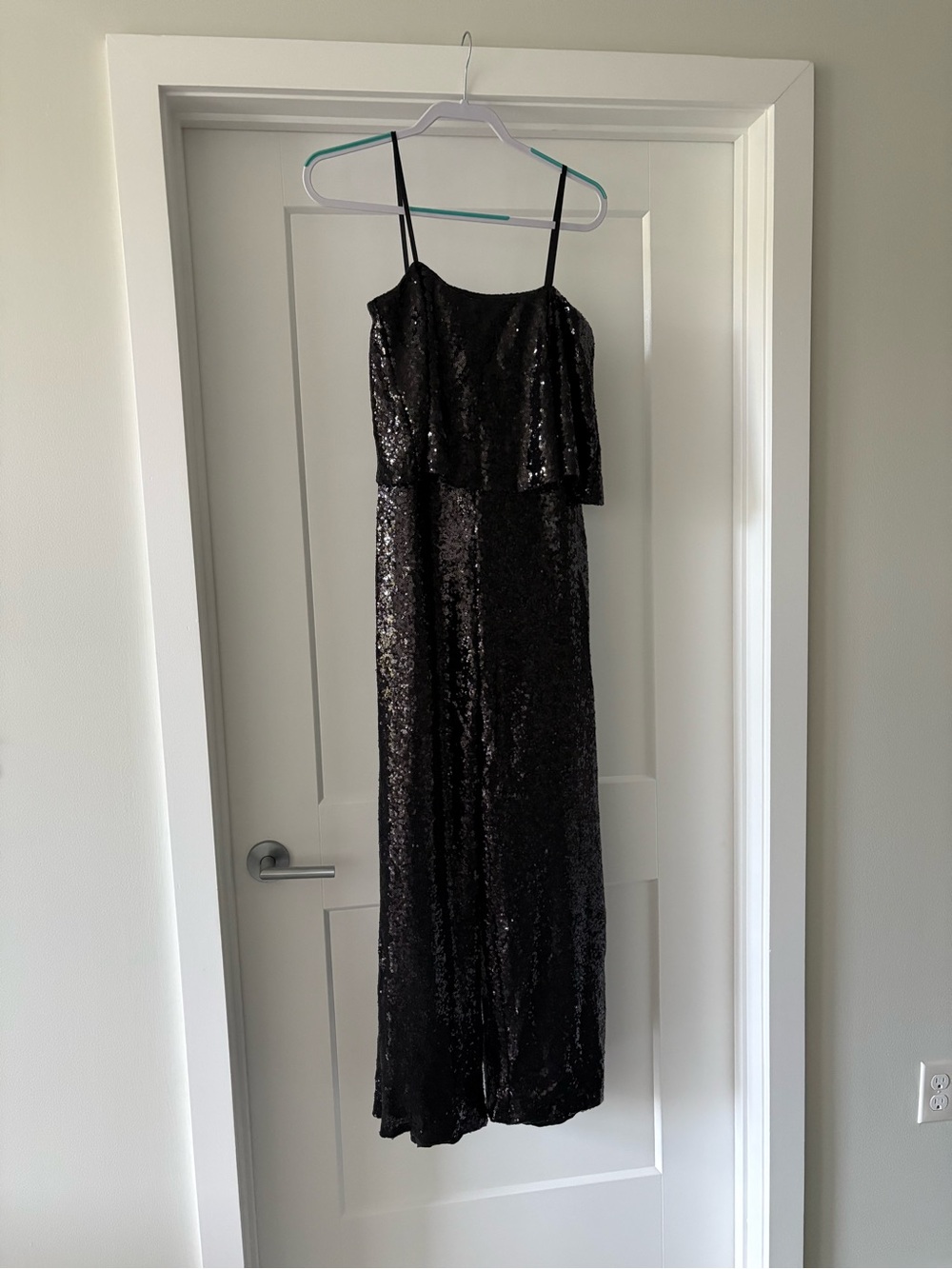 Black Sequin Strapless Jumpsuit
